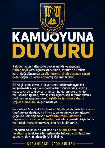 Karamürselspor’dan Kritik Maç Öncesi Açıklama