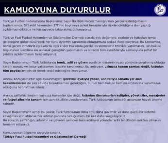 Hakemler ve Gözlemciler Derneği’nden şeffaflık vurgusu