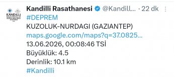 4.5 Şiddetinde Sarsıldı