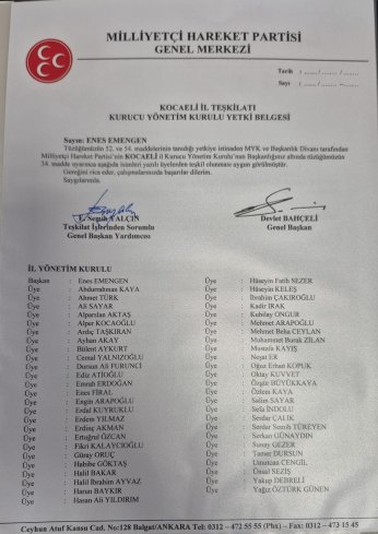 MHP Kocaeli'de Yeni Yönetim Kurulu Belirlendi
