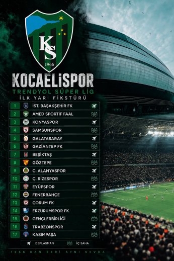 Kocaelispor'un Fikstürü Belli Oldu!