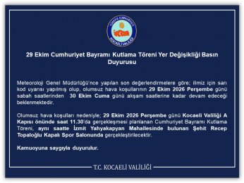 Valilik Duyurdu.29 Ekim Töreninin Yeri Değişti!