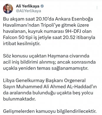 Libya Genelkurmay Başkanı da Uçaktaydı