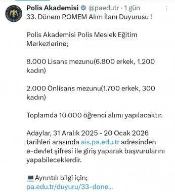 Polis Akademisi 10 Bin POMEM Alımı 